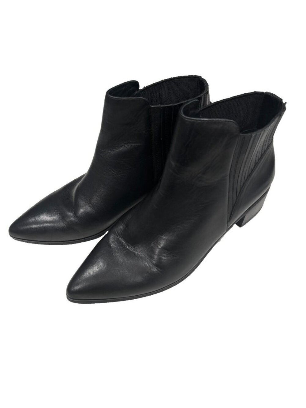 Halogen Skylar Black Leather Pointy Toe Block Heel Pull-On Chelsea Ankle 8M